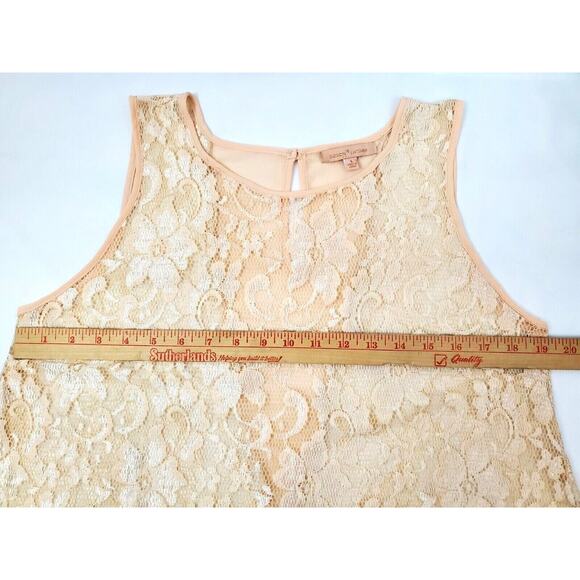 Gibson Latimer Top Size L Romantic Floral Lace Sleeveless Whimsy Sheer Tunic - Picture 5 of 7